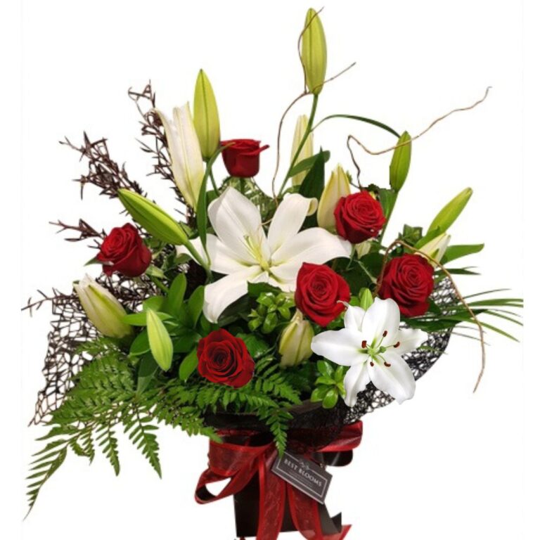 Red Roses and White Lilies for Valentines Day delivery Red Roses and White Lilies for Valentines Day delivery