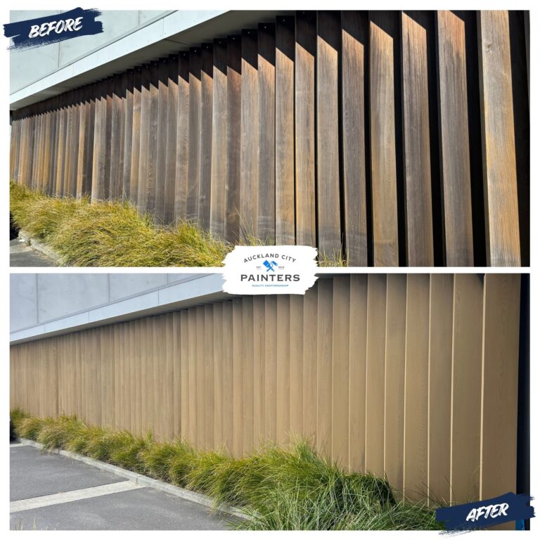 A before and after of Cedar timber in Mt Wellington painted by Auckland City Painters 768x768