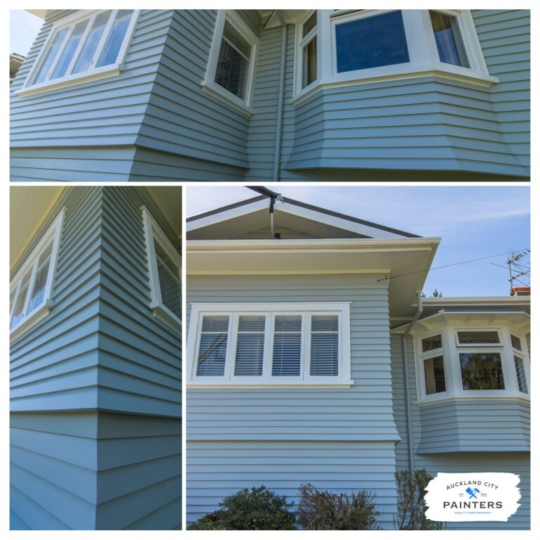 A before and after of a bungalow house in Sandringham painted by Auckland City Painters 768x768